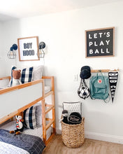 Load image into Gallery viewer, Let’s play ball- black background/white letters