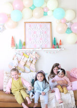 Load image into Gallery viewer, believe in the magic - Indy & Pippa pink tree print background