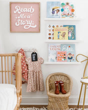 Load image into Gallery viewer, Read me a story- white letters/ pink background collab with Kristen Sellentin & Olive +Eve Co