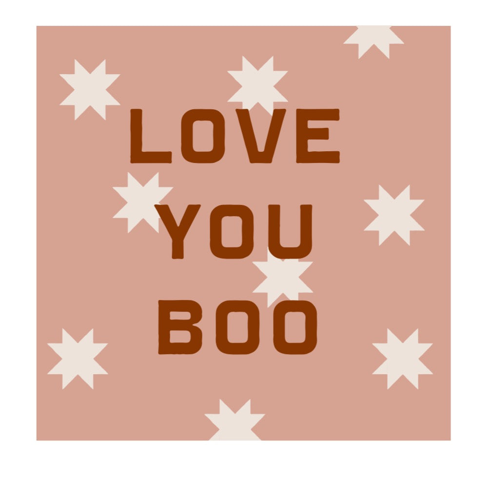 Love You Boo-pink background rust letters w design